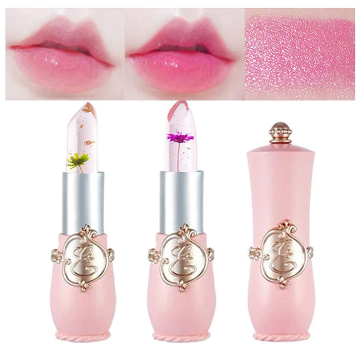 2Pcs Jelly Flower Crystal Magic Lipstick,PH Clear Color Change Changing Jelly Flower Lipstick Lip Balms Gloss Stain Tint Set for Women Girls Aloe Gel Lipstick With Flower Bulk Long Lasting Waterproof