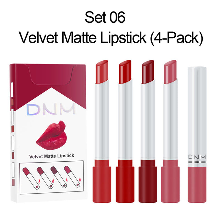 4 Pack Mini Matte Red Cigarette Lipstick Sets Lip Kit, DNM Litte Smoke Tube Moisturizing Velvet Lipstick Lip Stain Long Lasting Waterproof for Women Makeup Lipstick labiales matte larga (B-Set06)