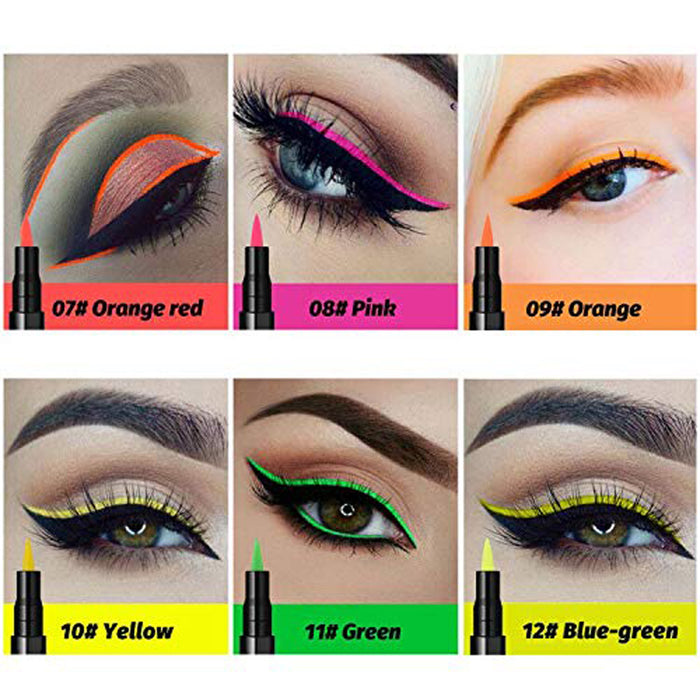 evpct 12Pcs Matte Waterproof Colored Colorful Rainbow Liquid Eyeliner Liner Color Pen Set,Bright Pink Red Purple Blue Black Liquid Eyeliner Colorful Pencil Set for Women delineador de ojos de colores