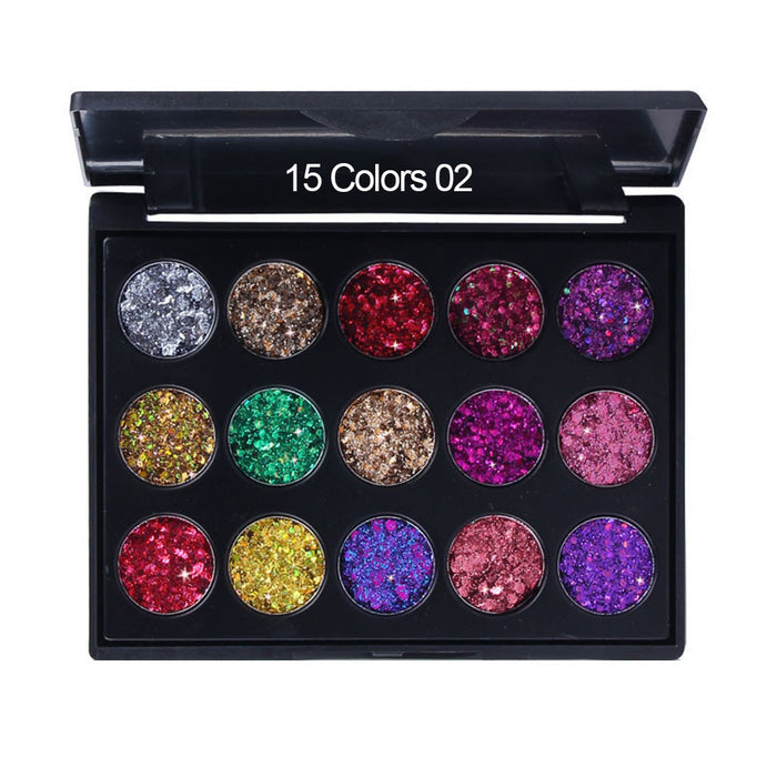 15 Colors Pro Glitter Eyeshadow Palette,Chunky & Fine Pressed Glitter Eye Shadow Powder Makeup Pallet Palettes Mermaid Small Sequins Highly Pigmented Ultra Shimmer Shiny Sparkling for Face Body Set02
