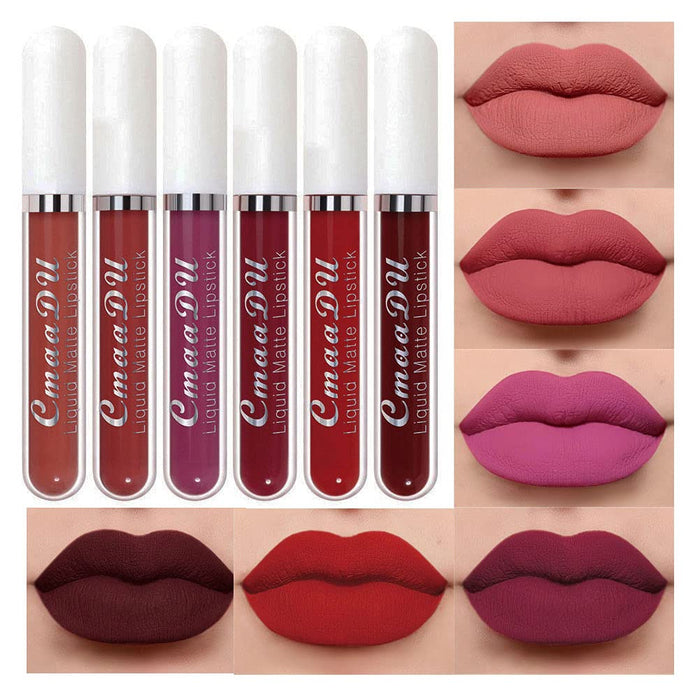 CmaaDu 6Pcs Matte Liquid Lipstick Lipgloss Lip Gloss Stain Makeup Set for Women, Deep Dark Red Original 24 Hour Matte Lipstick Long Lasting labiales matte mate larga duracion 24 horas originales A-03