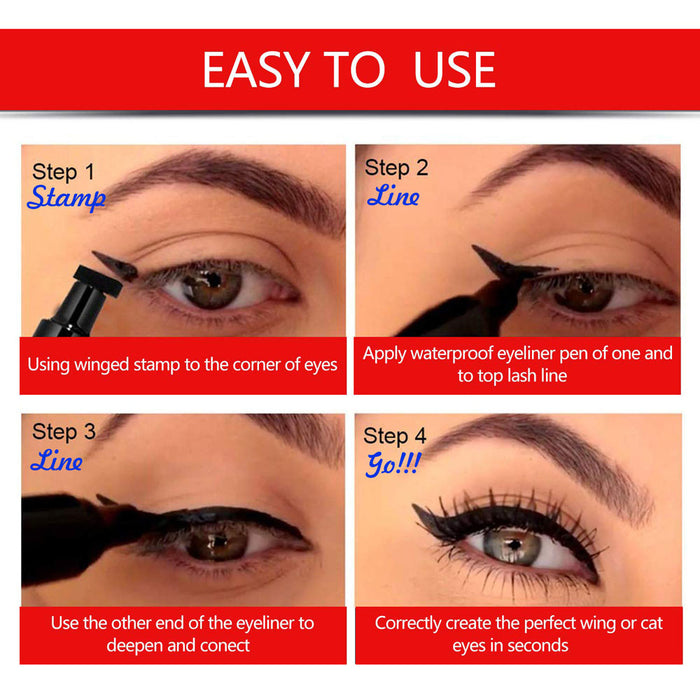 4 Color Winged Eyeliner Stamps Set,evpct Wing Waterproof Eyeliner Stamp Tool Wingliner,Blue Purple Black Brown Matte Liquid Eyeliner Colorful Set Colored Cat Eye Stamp Eyeliner Liners Pencil Pen Kit