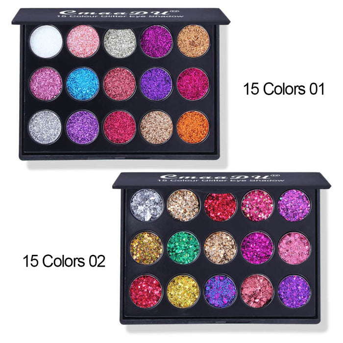 15 Colors Pro Glitter Eyeshadow Palette,Chunky & Fine Pressed Glitter Eye Shadow Powder Makeup Pallet Palettes Mermaid Small Sequins Highly Pigmented Ultra Shimmer Shiny Sparkling for Face Body Set02