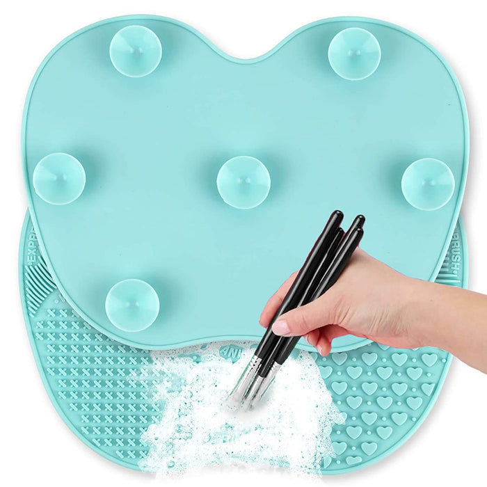 Large Makeup Brush Cleaner Mat, Silicon Makeup Brush Cleaning Pad Cosmetic Portable Washing Tool Scrubber with Suction Cup,Easy Clean(Large,Green 1Pcs)