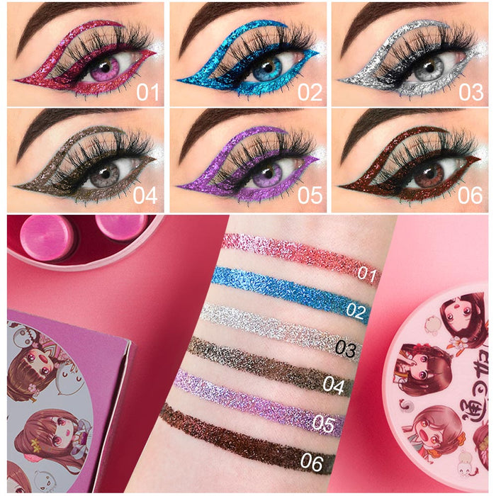 6 Colors Glitter Eyeliner Liquid Makeup Set delineadores de colores,DNM Eye Glitter Liquid Eyeliner Colorful Set Gold Silver Sparkling Shimmer Liquid Eyeliner Liner for Eyes Eyeshadow Waterproof Set03