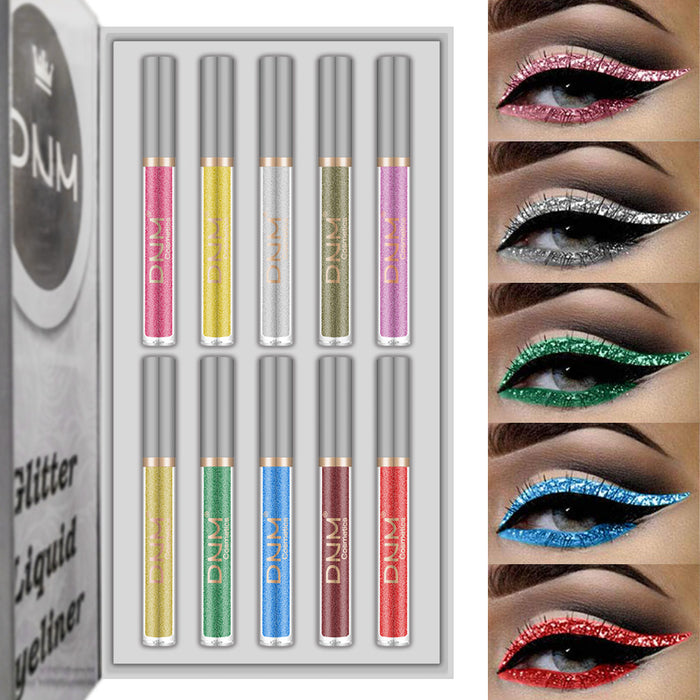 10 Colors Glitter Eyeliner Liquid Makeup Set delineadores de colores,DNM Eye Glitter Liquid Eyeliner Colorful Set Gold Silver Sparkling Shimmer Liquid Eyeliner Liner for Eyes Eyeshadow Waterproof 04