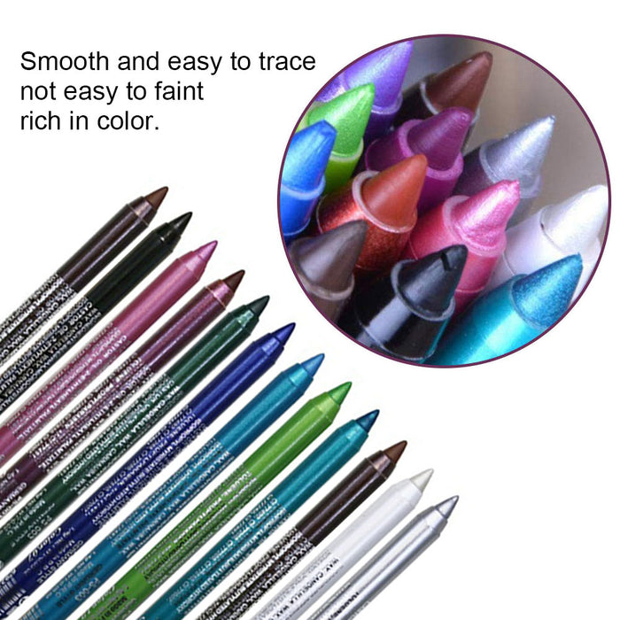 12 Colors Colorful Colored Gel Eyeliner Pencil Pen Set, Eyeliner & Eye Shadow Pencil Set,Pearl Metallic Glitter Blue White Silver Red Black Purple Waterproof Eye Liner Eyeliner Pencils Kit for Women