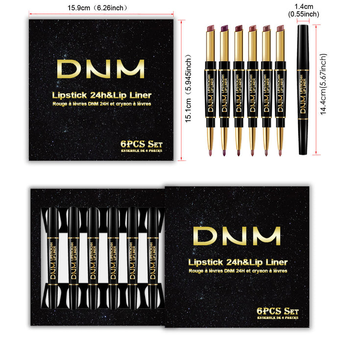 6Pcs Matte Lipstick & Lip Liner 2 in 1 Set, Waterproof Long Lasting Dark Red Mat Lipstick Gift Set with Matching Lipliner Pens