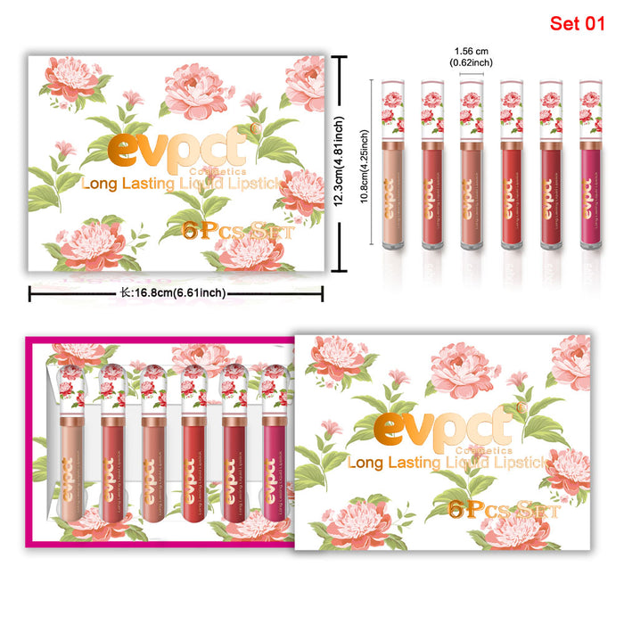 6Pcs Peony Flower Matte Liquid Lipstick Set Lip Stain Makeup,24 Hour Long Lasting Waterproof Dark Red Matte Matt Lipsticks Lip Gloss Sets for Women Matt Liquid labiales matte larga duracion 24 Set01