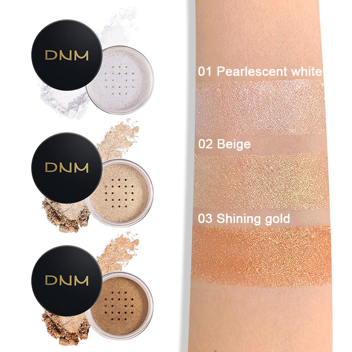 3 Pcs Highlight Loose Powder Waterproof Pearlescent White Beige Shining Gold Makeup Brilliant Lighten Skin Color Face Contour Powder