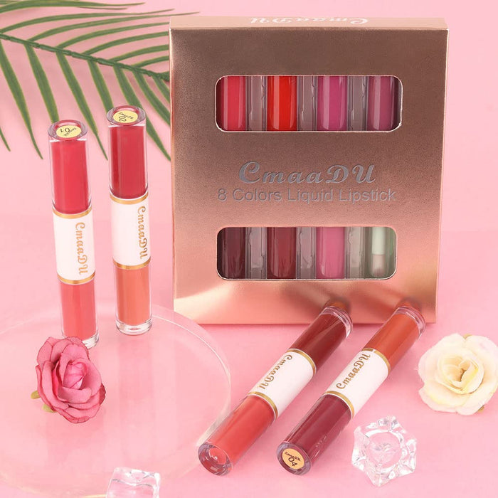 7 Colors Liquid Matte Lipstick +1 Clear Plumping Lip Gloss Makeup Set Lip Stick Stain Packs, Red Purple Matte Long Lasting Original 24 Hour Matte lipstick lapiz labiales mate 24 horas originales mate