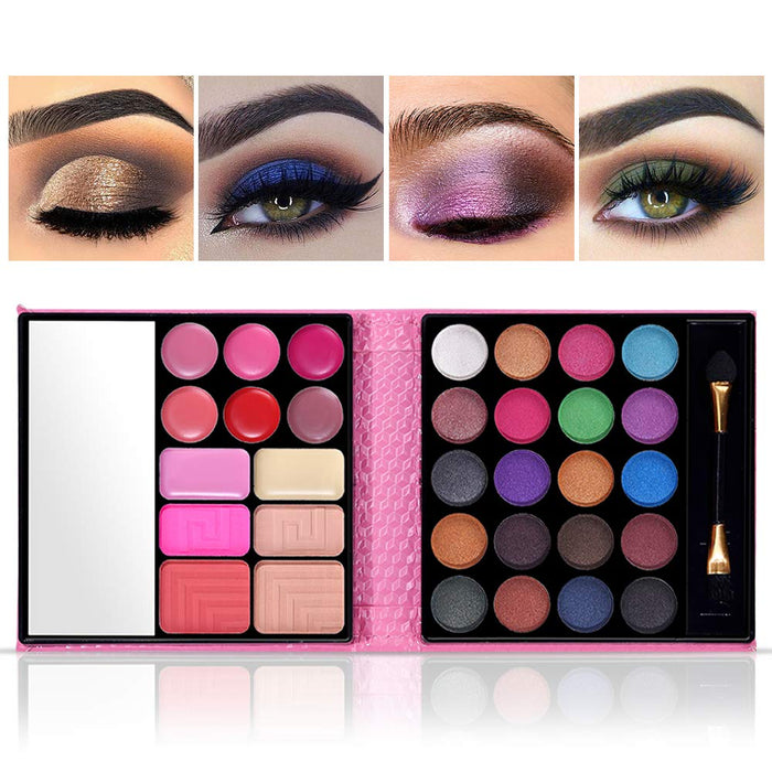 All in One Makeup Kit - 20 Eyeshadow, 6 Lip Glosses, 3 Blushers, 2 Powder, 1 Concealer, 1 Mirror, 1 Brush, Make Up Gift Set for Teen Girls, Beginners And Pros,blush makeup palette