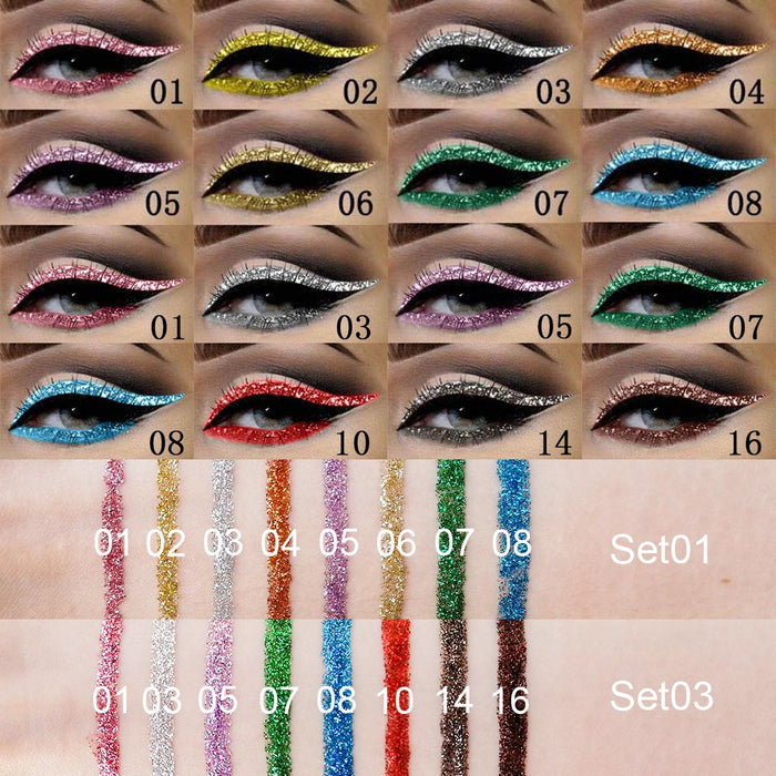 8 Colors Glitter Eyeliner Liquid Makeup Set delineadores de colores,DNM Eye Glitter Liquid Eyeliner Colorful Set Gold Silver Sparkling Shimmer Liquid Eyeliner Liner for Eyes Eyeshadow Waterproof 03