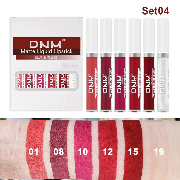5Pcs Matte Liquid Lipstick+1Pcs Clear Lip Plumping Plumper Gloss Oil Makeup Set Kit, Long Lasting Waterproof Moisturizing Velvet High Pigmented Lipstick Lip Stain Glaze Makeup Gift Sets for Women 04
