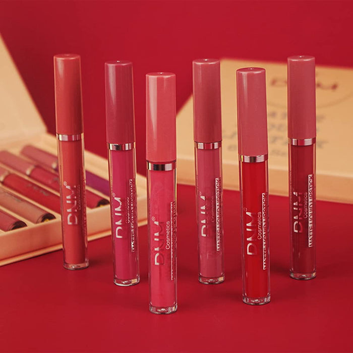 6Pcs Matte Liquid Lipstick Set Lip Stain Makeup Kit, 24 Hour Long Lasting Waterproof Dark Red Stay on Matte Matt Lipsticks Lip Sets for Women Matt Liquid Lippies labiales matte larga duracion 24 C-01