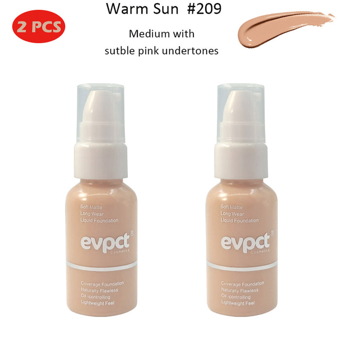 2 Pack Matte Concealer Liquid Makeup Foundation that Oil Control , evpct New 30ml Long Lasting Waterproof Foundation Cream for Women Girls(224 Tan)