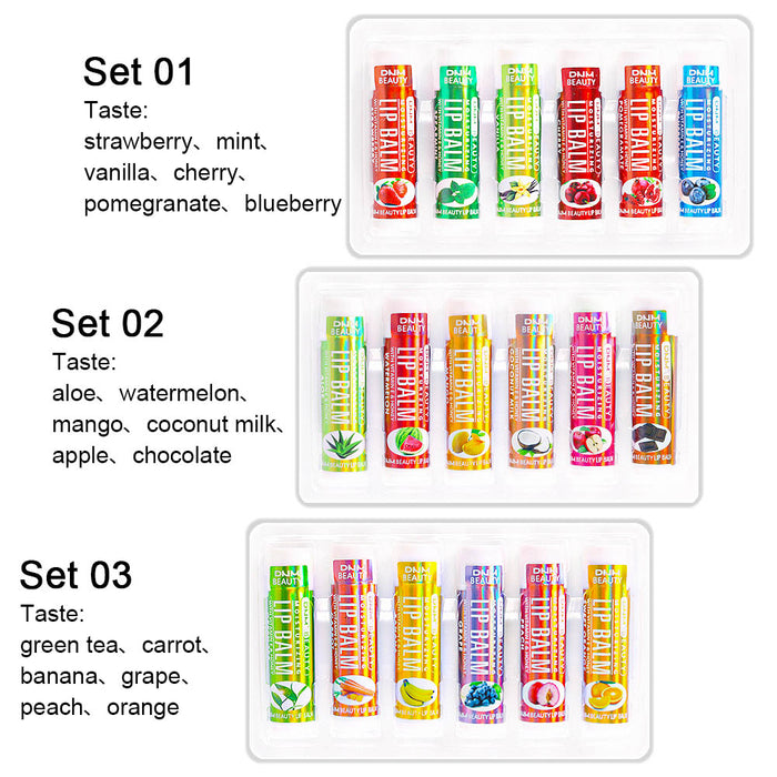 6 pcs Lip Balm set, Lip Dryness Relieves Moisturizing Refreshing Vitamin E Lip Balm with Honey Fruit Lipstick 6pcs Set (Set02)