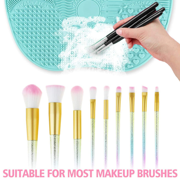 Large Makeup Brush Cleaner Mat, Silicon Makeup Brush Cleaning Pad Cosmetic Portable Washing Tool Scrubber with Suction Cup,Easy Clean(Large,Green 1Pcs)