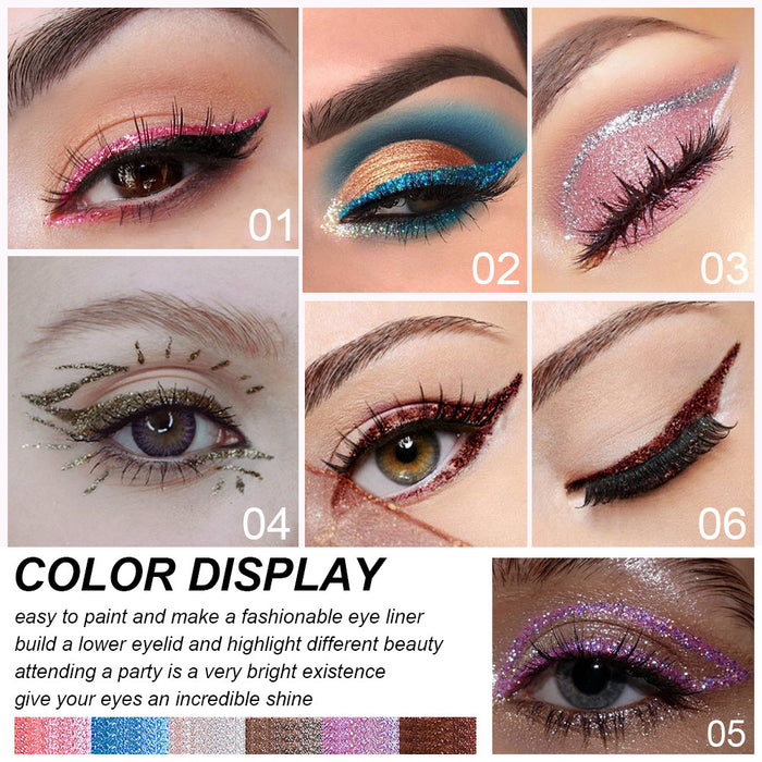 6 Colors Glitter Eyeliner Liquid Makeup Set delineadores de colores,DNM Eye Glitter Liquid Eyeliner Colorful Set Gold Silver Sparkling Shimmer Liquid Eyeliner Liner for Eyes Eyeshadow Waterproof Set03