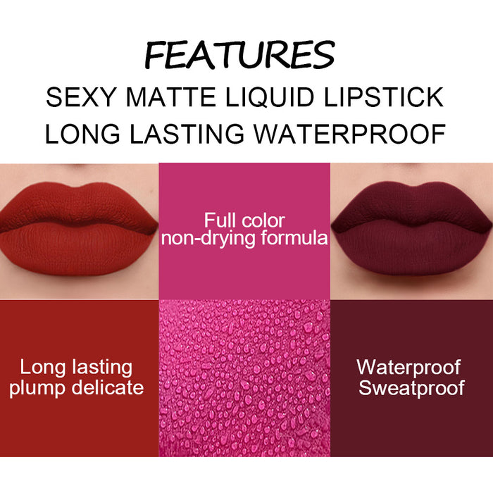 5Pcs Matte Liquid Lipstick+1Pcs Clear Lip Plumping Plumper Gloss Oil Makeup Set Kit, Long Lasting Waterproof Moisturizing Velvet High Pigmented Lipstick Lip Stain Glaze Makeup Gift Sets for Women 02
