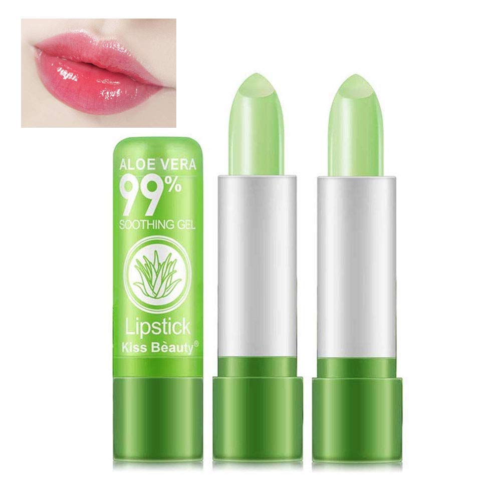2 Pcs Aloe Vera Color Changing Lipstick,Long Lasting Lip Care Nutritious Plumper Lip Balm Moisturizer Magic Temperature Color Change Lip Gloss Matte Makeup(3 Pcs)