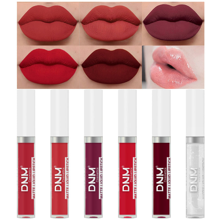 5Pcs Matte Liquid Lipstick+1Pcs Clear Lip Plumping Plumper Gloss Oil Makeup Set Kit, Long Lasting Waterproof Moisturizing Velvet High Pigmented Lipstick Lip Stain Glaze Makeup Gift Sets for Women 03