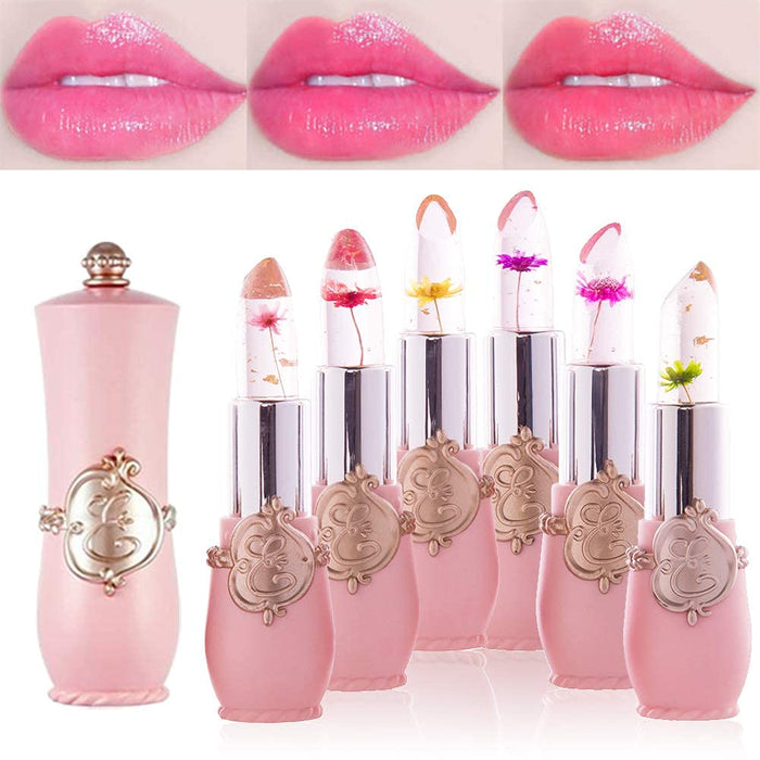 2Pcs Jelly Flower Crystal Magic Lipstick,PH Clear Color Change Changing Jelly Flower Lipstick Lip Balms Gloss Stain Tint Set for Women Girls Aloe Gel Lipstick With Flower Bulk Long Lasting Waterproof