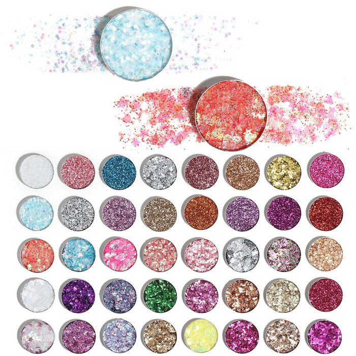 evpct 40 Colors Glitter Sparkle Glue Eyeshadow Makeup Palette,Green White Silver Gold Red Bright Shimmery Sparkly Smoky Pressed Glitter Professional Eyeshadow Pallet Palettes Eye Glitter Gel For Eyes