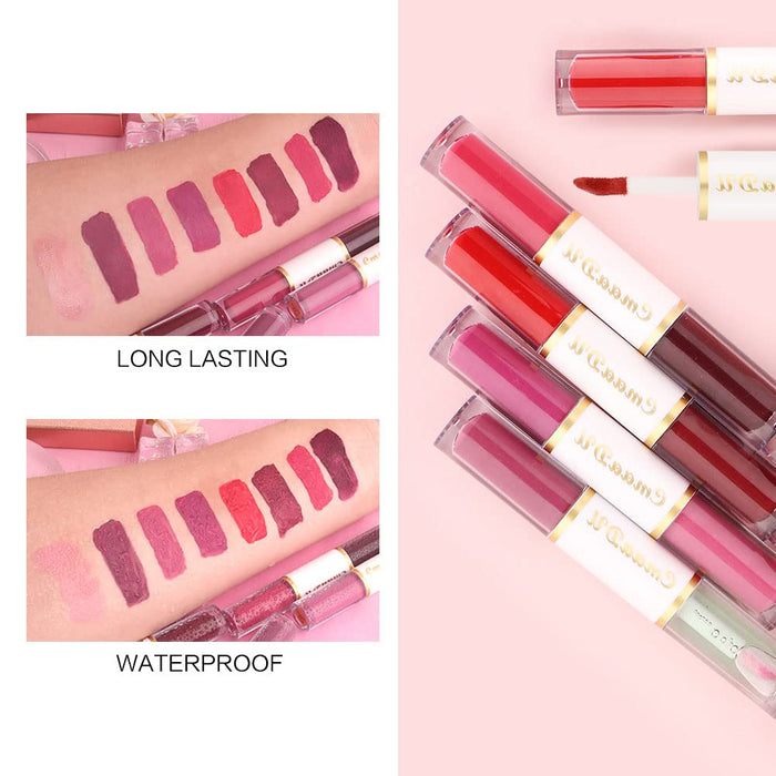 7 Colors Liquid Matte Lipstick +1 Clear Plumping Lip Gloss Makeup Set Lip Stick Stain Packs, Red Purple Matte Long Lasting Original 24 Hour Matte lipstick lapiz labiales mate 24 horas originales mate
