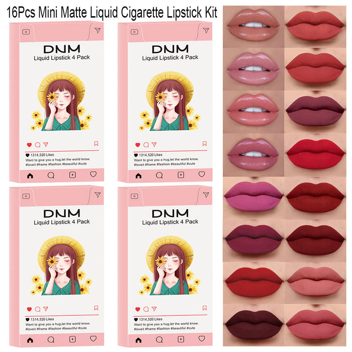 16Pcs Mini Matte Liquid Cigarette Lipstick Pack Set Kit,DNM 16 Colors Litte Smoke Tube Matte Velvet Lip Gloss Long Lasting Waterproof High Pigmented Red Matte Lipstick Sets for Women Lippies Makeup