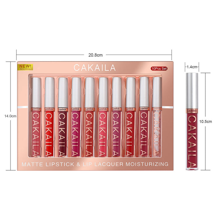 9Pcs Matte Liquid Lipstick+1Pcs Clear Lip Plumper Gloss Makeup Set Kit, Long Lasting Waterproof Moisturizing Velvet High Pigmented Lipstick Lip Stain Glaze Makeup Gift Sets for Girls Women colors 01