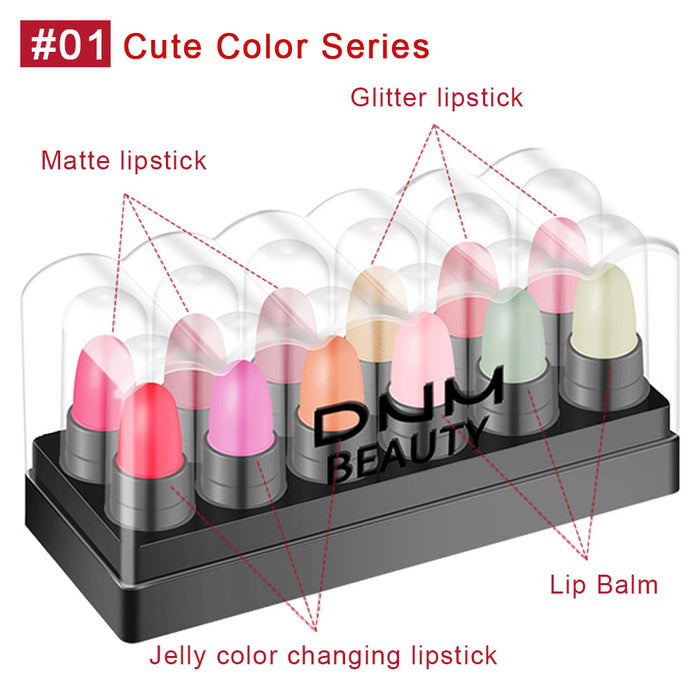 12 Colors Moisture Jelly Color-Changing Lipstick Set Velvety Long Lasting Nude Waterproof Lipsticks Mood Lip Balm Cute Color Series Kit(Cute Color)