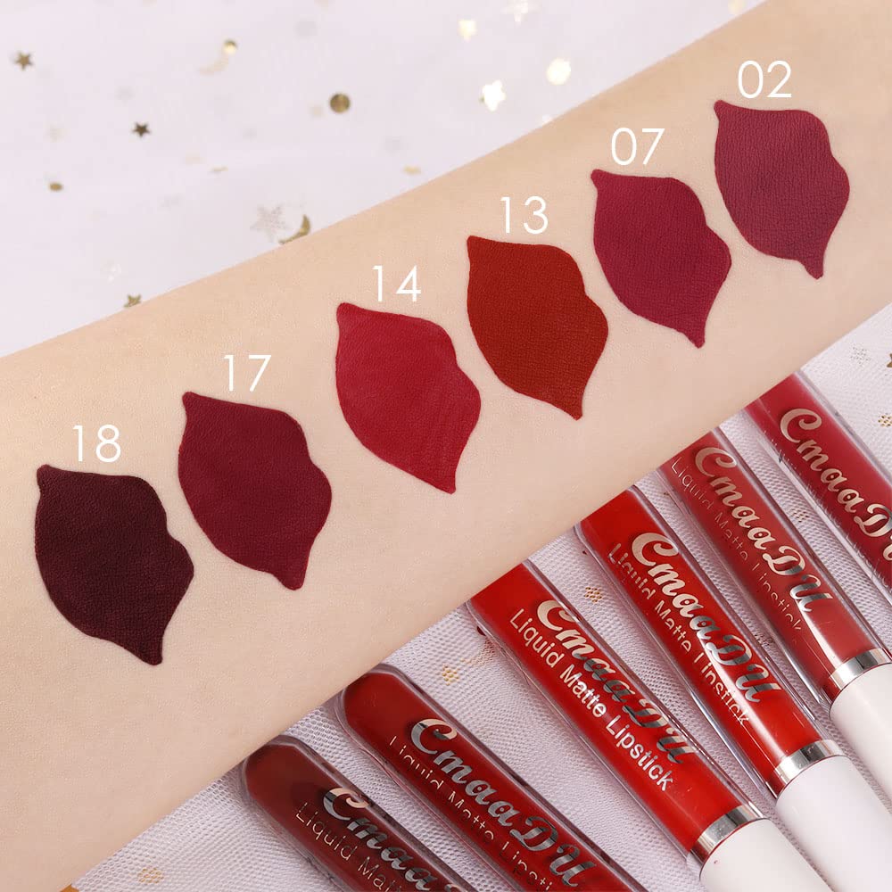CmaaDu 6Pcs Matte Liquid Lipstick Set labiales mate 24 horas originales matte larga duracion 24, Deep Dark Red Stay on Matte Lipstick Long Lasting 24 and Waterproof Permanent Lipsticks 24 Hours A-07