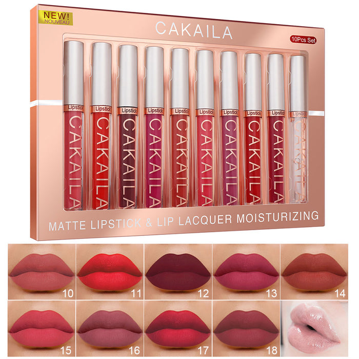 9Pcs Matte Liquid Lipstick+1Pcs Clear Lip Plumper Gloss Makeup Set Kit, Long Lasting Waterproof Moisturizing Velvet High Pigmented Lipstick Lip Stain Glaze Makeup Gift Sets for Girls Women colors 01