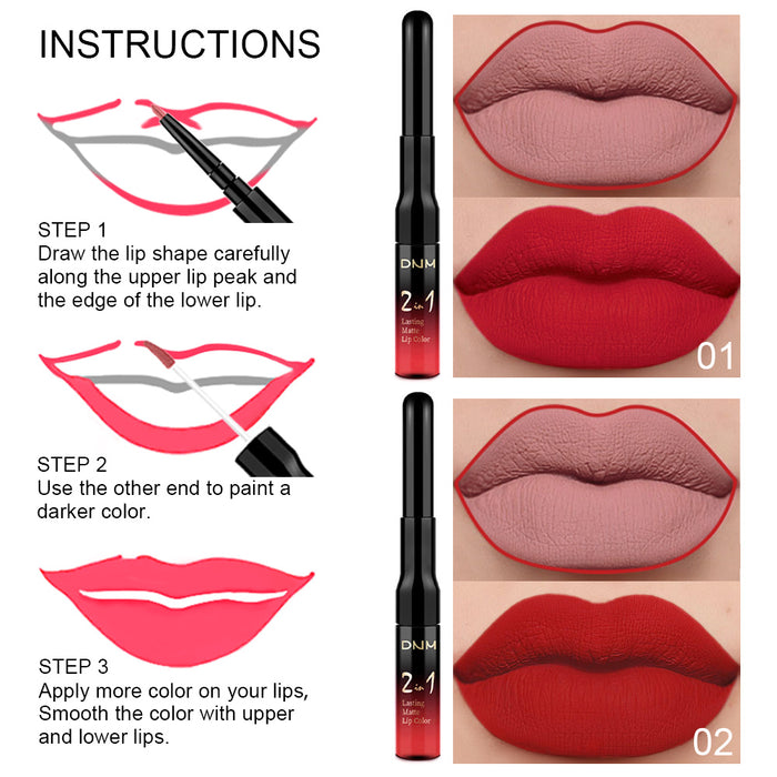 6Pcs Lip Liner and Lipstick Set,DNM Double Head Matte Mat Liquid Lipstick 24H & Lip Liner Color 2 in 1 Makeup Set for Black Women Waterproof Long Lasting All Day Red Lipstick Lipliner Matte Gift Kit