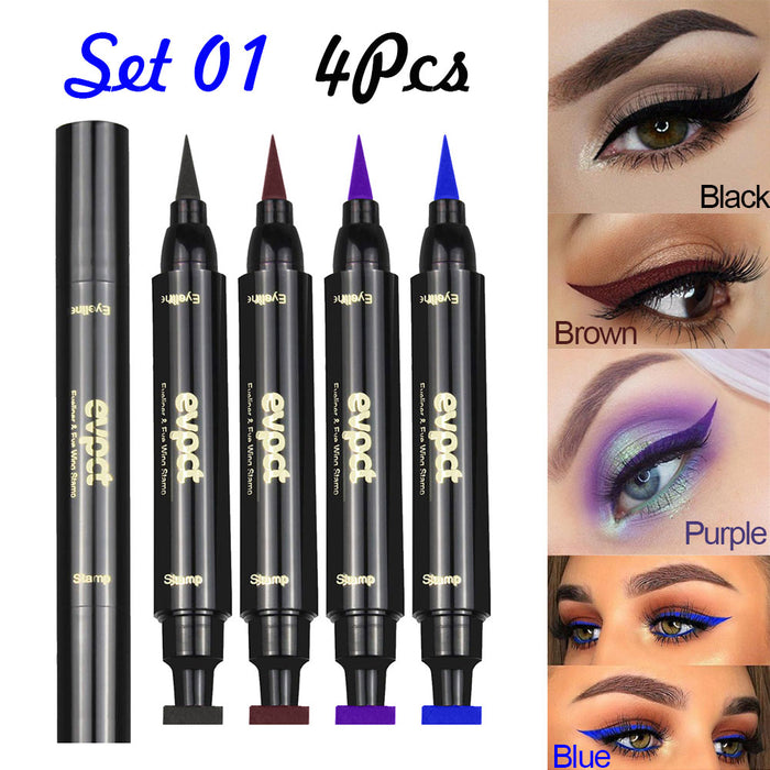 4 Color Winged Eyeliner Stamps Set,evpct Wing Waterproof Eyeliner Stamp Tool Wingliner,Blue Purple Black Brown Matte Liquid Eyeliner Colorful Set Colored Cat Eye Stamp Eyeliner Liners Pencil Pen Kit