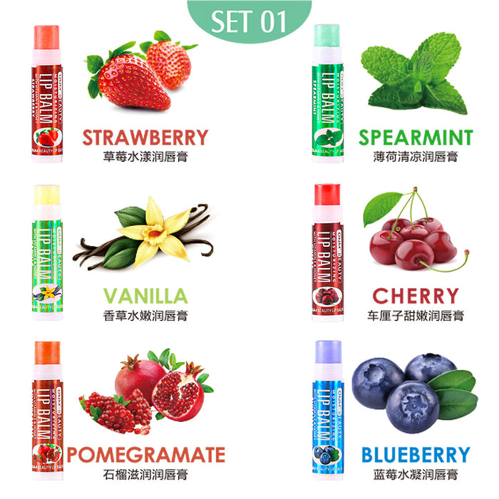 6 pcs Lip Balm Gift Set, Moisturizing Lip Care Lip Dryness Relieves Refreshing Vitamin E Lip Balm with Honey Fruit Lipstick 6pcs Set (Set01)