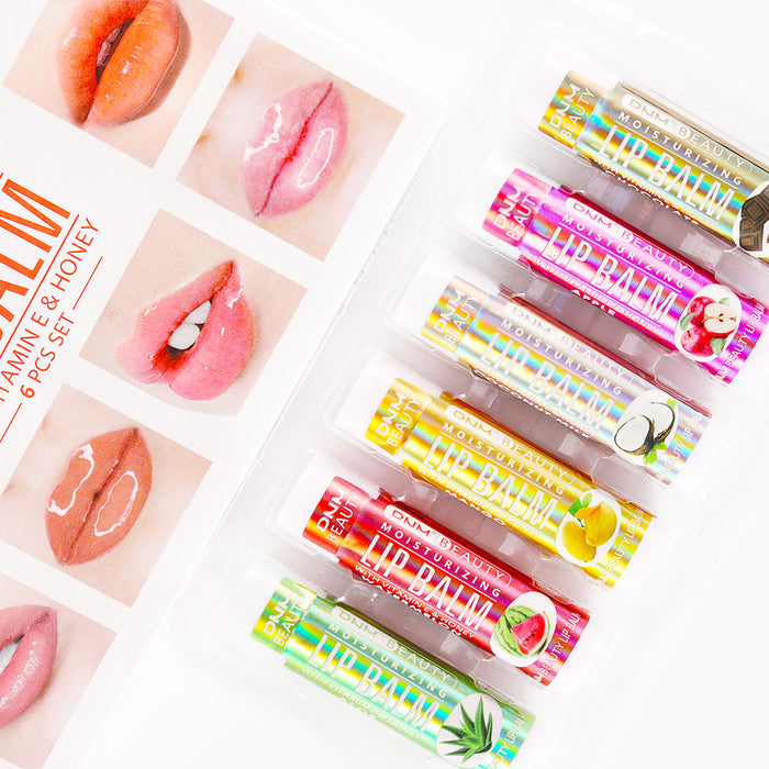 6 pcs Lip Balm set, Lip Dryness Relieves Moisturizing Refreshing Vitamin E Lip Balm with Honey Fruit Lipstick 6pcs Set (Set02)