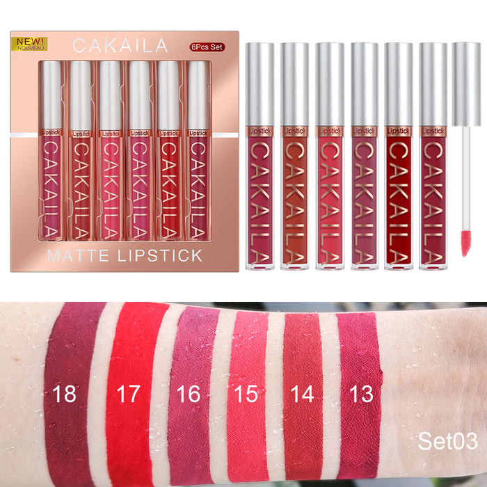 6Pcs Matte Liquid Lipstick Set Velvety Long Lasting High Pigmented Nude Waterproof Lipgloss Kit Girls Women Make Up Gift Set(Color-01)