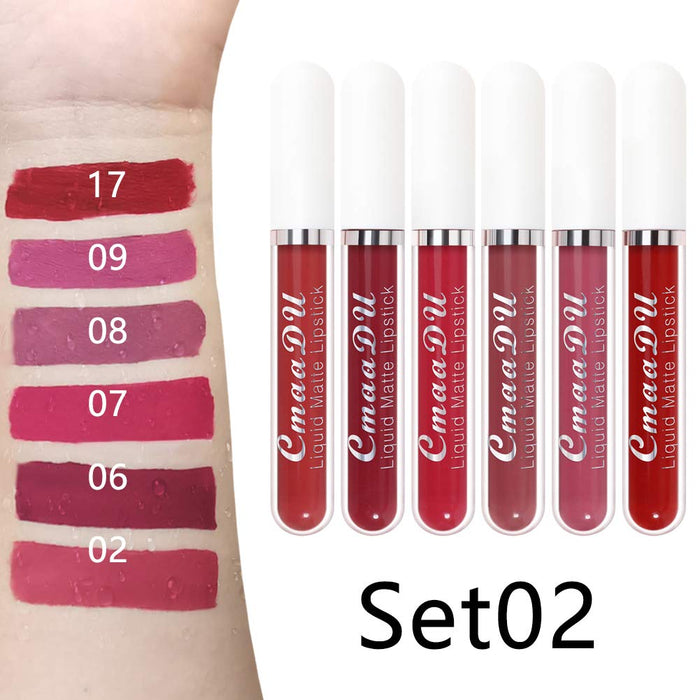 CmaaDu 6Pcs Matte Liquid Lipstick Lipgloss Lip Gloss Stain Makeup Set for Women, Deep Dark Red Original 24 Hour Matte Lipstick Long Lasting labiales matte mate larga duracion 24 horas originales A-02