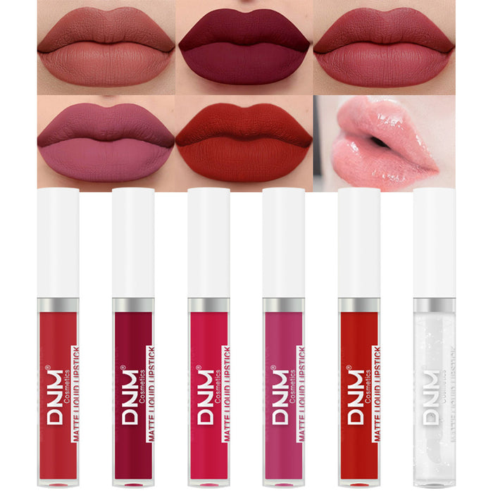 5Pcs Matte Liquid Lipstick+1Pcs Clear Lip Plumping Plumper Gloss Oil Makeup Set Kit, Long Lasting Waterproof Moisturizing Velvet High Pigmented Lipstick Lip Stain Glaze Makeup Gift Sets for Women 01