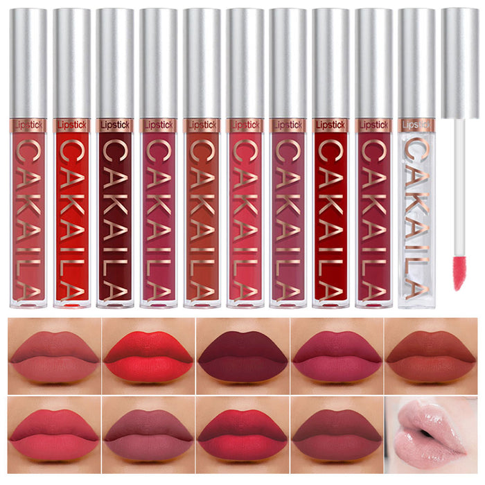 9Pcs Matte Liquid Lipstick+1Pcs Clear Lip Plumper Gloss Makeup Set Kit, Long Lasting Waterproof Moisturizing Velvet High Pigmented Lipstick Lip Stain Glaze Makeup Gift Sets for Girls Women colors 01