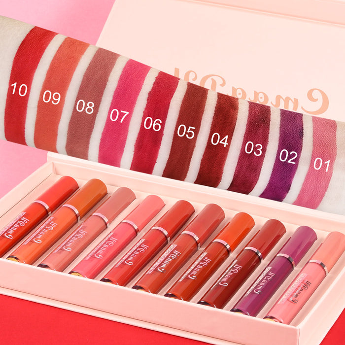 10Pcs/set Matte Liquid Lipstick Set,Waterproof Long Lasting Lipstic Kits Lip Makeup Set for Women Durable Non-stick Cup Lipgloss Matte Stay on Lipstick CmaaDu