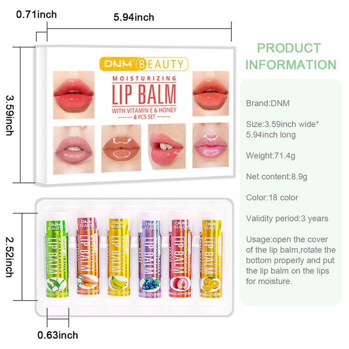 6 pcs Lip Balm set, Lip Dryness Relieves Moisturizing Refreshing Vitamin E Lip Balm with Honey Fruit Lipstick 6pcs Set (Set03)