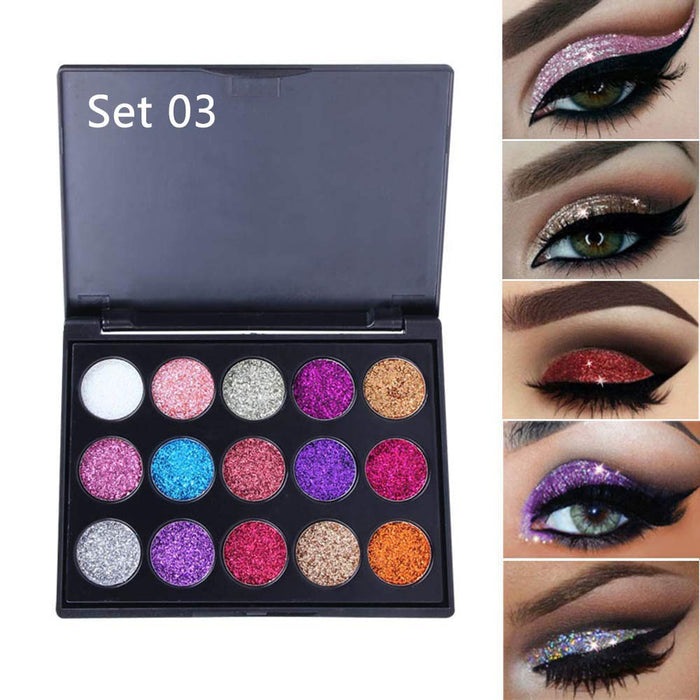 Glitter Eyeshadow Palette Makeup Pallet Makeup Pallet Shimmer 15 Colors Eye shadow Long Lasting Sparkling Cosmetic (15 Colors 01)