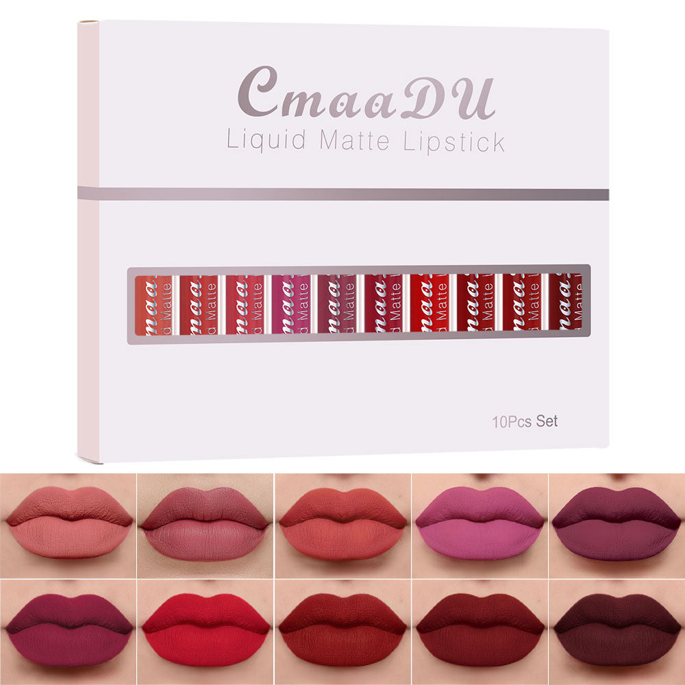 evpct 10Pcs Peony Flower Waterproof Liquid Matte Matt Lipsticks Set Matt Liquid,Dark Red 24 Hour Long Lasting Matte Lipstick Lip Stain Gloss Makeup Sets for Women labiales matte larga duracion 24 05
