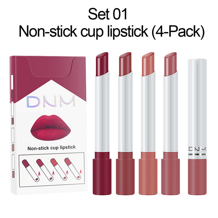 4Pack Mini Matte Red Cigarette Lipstick Sets Lip Kit,Litte Smoke Tube Matte Metallic Non-stick cup Velvet Lipstick Lip Stain Long Lasting 24 Hour Waterproof for Women labiales matte larga (A-Set01)
