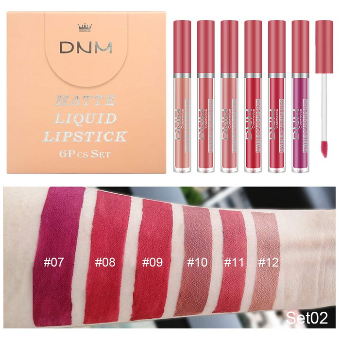 6Pcs Matte Liquid Lipstick Set Lip Stain Makeup Kit, 24 Hour Long Lasting Waterproof Dark Red Stay on Matte Matt Lipsticks Lip Sets for Women Matt Liquid Lippies labiales matte larga duracion 24 C-02