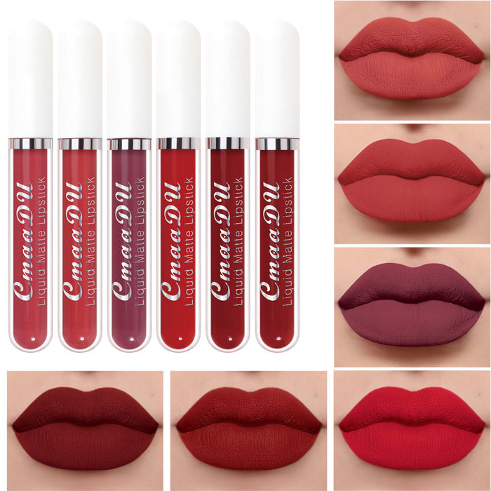 6Pcs Matte Liquid Lipstick Set Lip Stain Makeup,CmaaDu 24 Hour Long Lasting Waterproof Dark Red Matte Matt Lipsticks Lip Gloss Sets for Women Matt Liquid Lippies labiales matte larga duracion 24 Set04