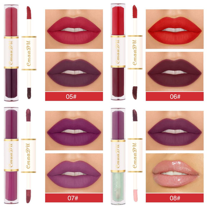 7 Colors Liquid Matte Lipstick +1 Clear Plumping Lip Gloss Makeup Set Lip Stick Stain Packs, Red Purple Matte Long Lasting Original 24 Hour Matte lipstick lapiz labiales mate 24 horas originales mate